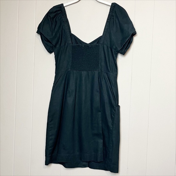 Madewell Linen Cotton Puff Sleeve Mini Dress 4 black minimalist button front - Picture 5 of 13